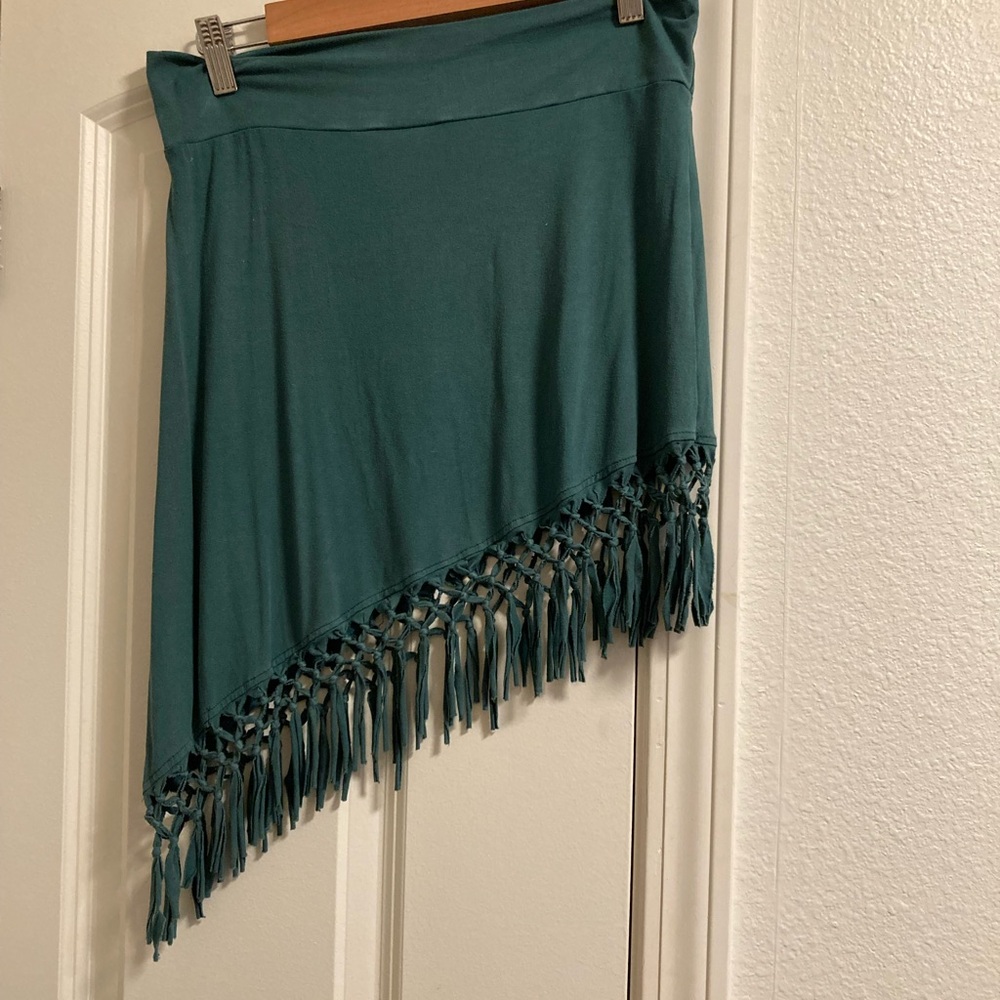 Teal Asymmetrical Fringe Skirt